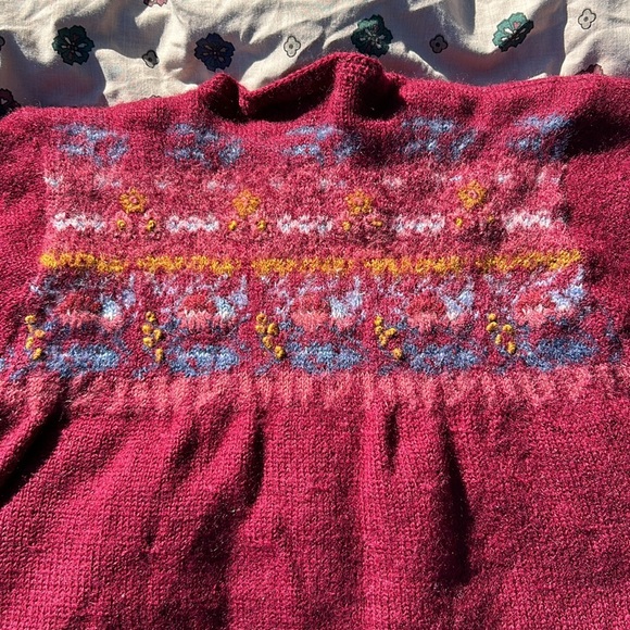 Vintage Susan Bristol Pure Wool Hand Embroidered Sweater Cardigan Burgundy L - Picture 13 of 17